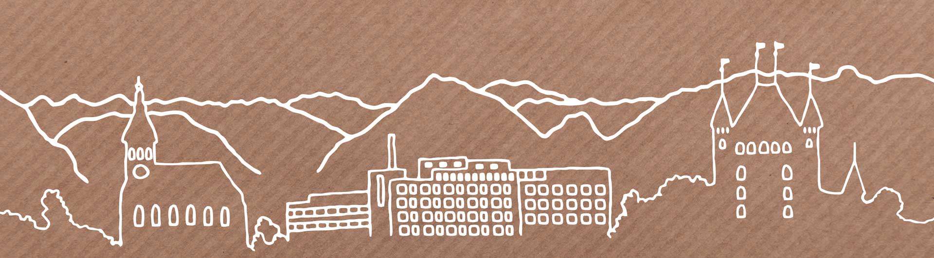Fusszeile Illustration Thun mit Bergpanorama